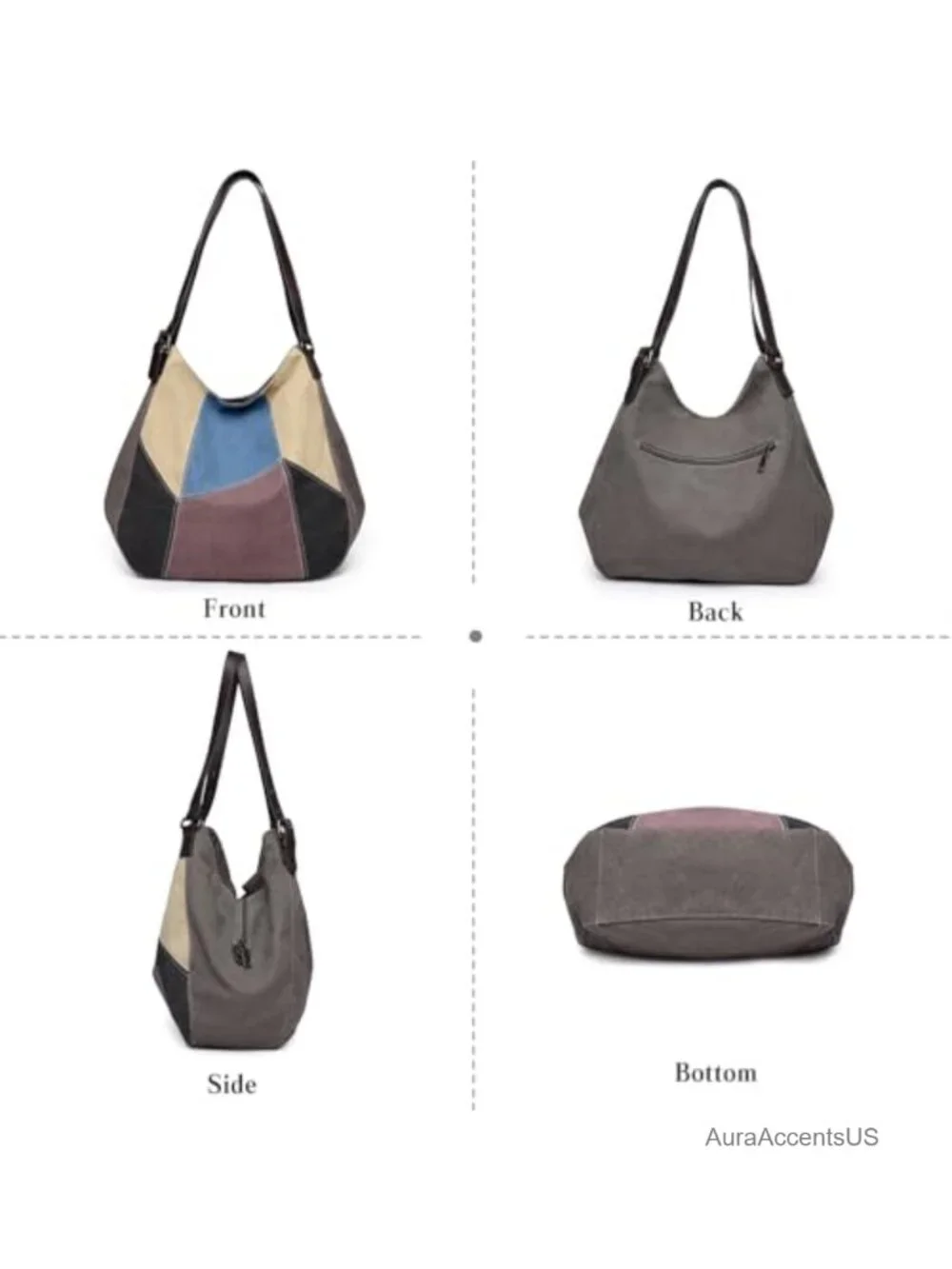 Washed Cotton Canvas Hobo Shoulder Bag Medium Top Handle Tote